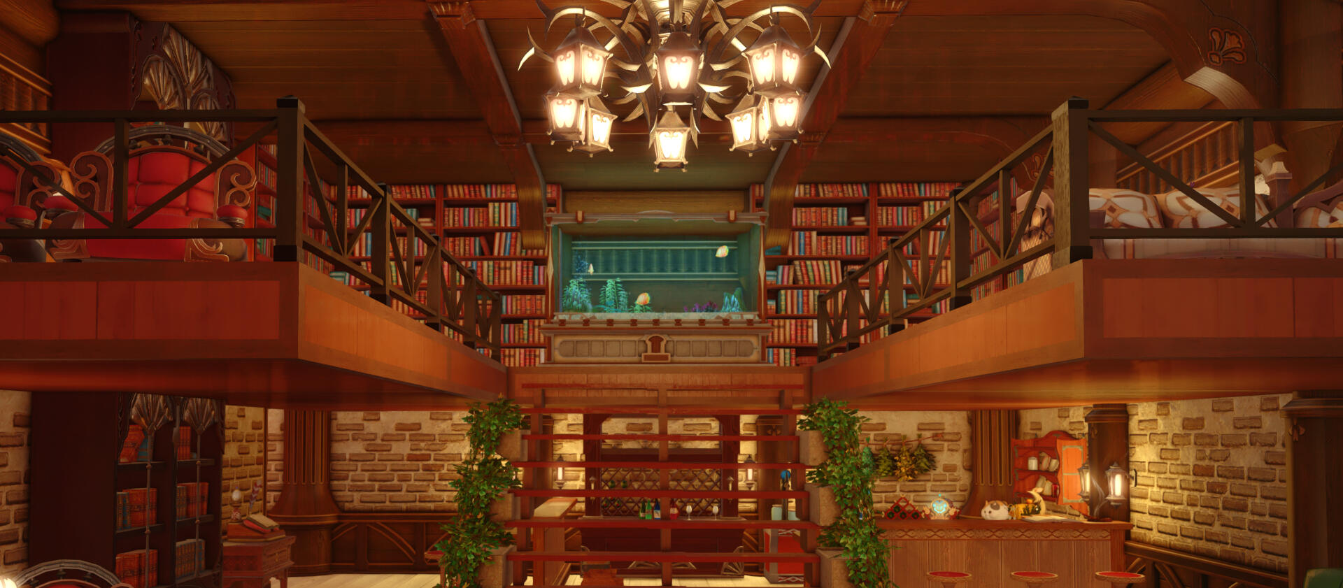 Image of an area in the top floor of the building with seating.